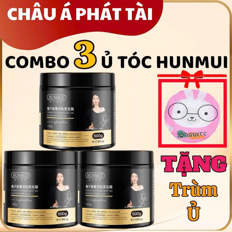 [Combo 3 Hũ] Kem Ủ Tóc Hunmui Dưỡng Mềm Mượt, Phục Hồi Hư Tổn, Giãm Gãy Rụng 500g [tặng 1 Trùm Ủ]
