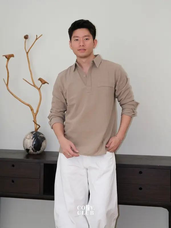 COZYCLUB Linen Longsleeve Polo | Kaos Kerah Pria Linen Lengan Panjang | 191 7