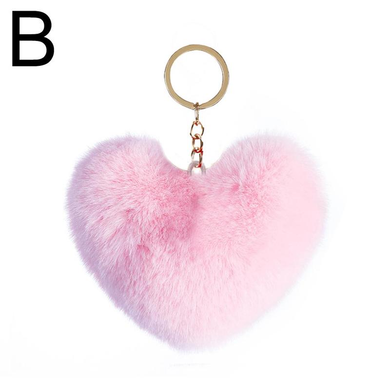 Product Introduction of 【COD】 Love Heart Fur Ball Keychain Peach Heart Plush Car Ornaments Couple Heart Shaped Pendant 20
