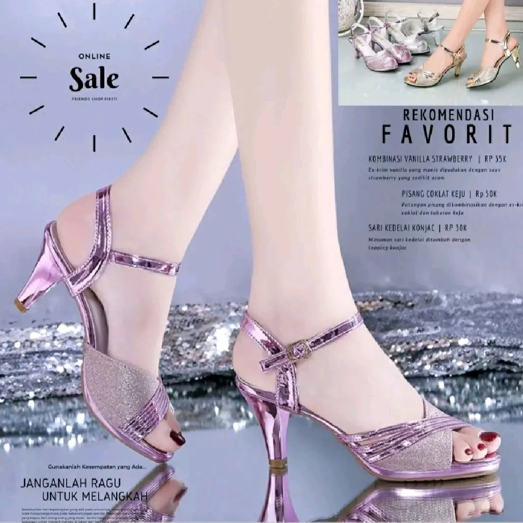 sandal high heels wanita sandal hak pesta blink blink glitter hak  fr 06