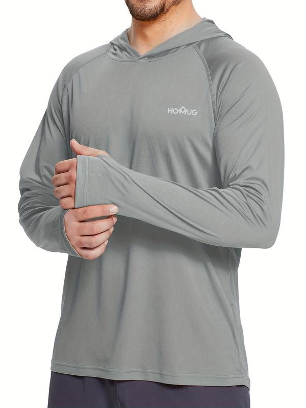 Men's Loose Letter Print Long Sleeve Hooded Rashguard, Quick Dry Lightweight Sun Protection Thumb Holes Top for Outdoor Activities, Men's Sport & Outdoor Clothing for Fall & Winter, Gym Tops 5