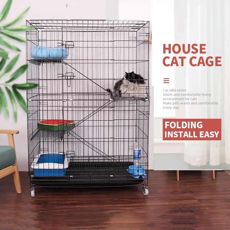 Ready stock 2.0-3.0 feet pet cage 3/4 level cat cage with universal wheel free space foldable simple installation cat cage