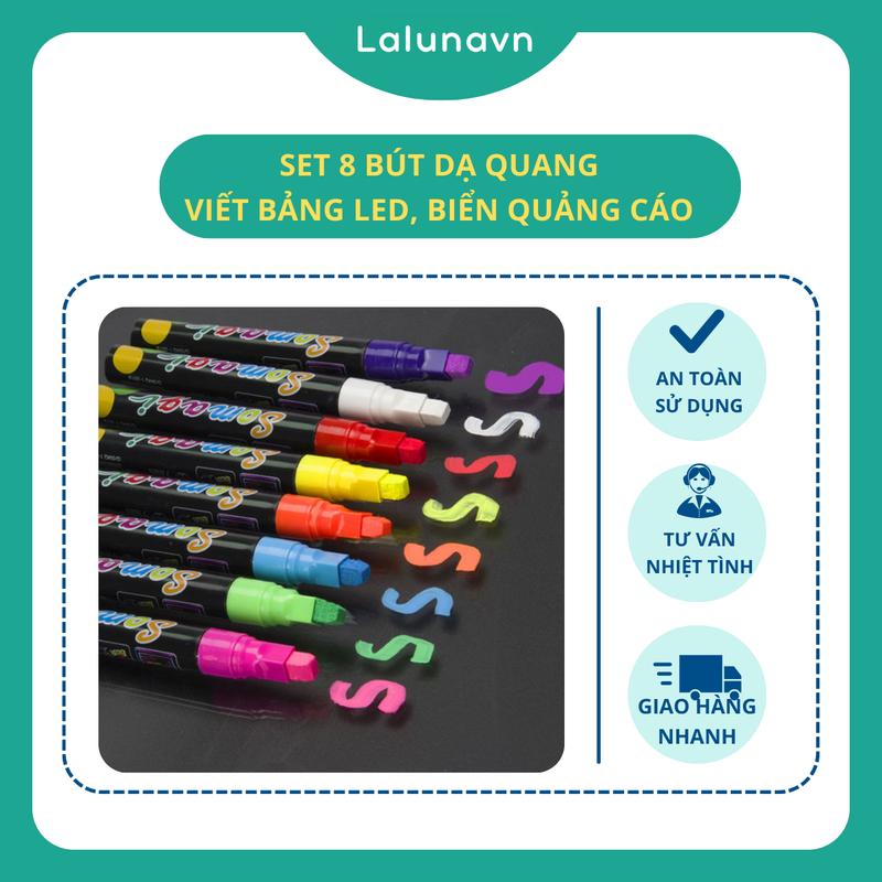  Set 8 Bút Dạ Quang Viết Bảng Led Biển Quảng Cáo Menu Mặt Kính Cao Cấp Lalunavn 
