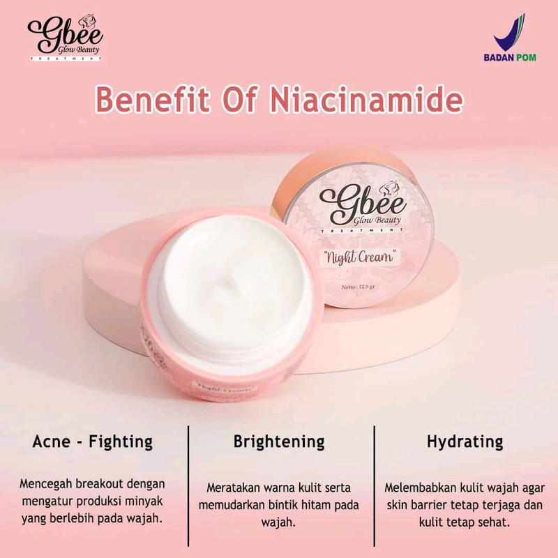 Promo Night Cream Pink Gbee Glow Beauty Skincare Perawatan Kulit Wajah 3