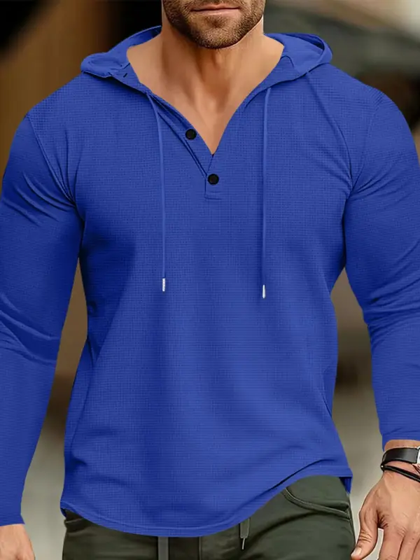 Men's Regular Fit Solid Button Front Hoodie, Casual Long Sleeve Drawstring Hooded Sweatshirt for Fall & Winter, Men's Clothes for Daily Wear 0