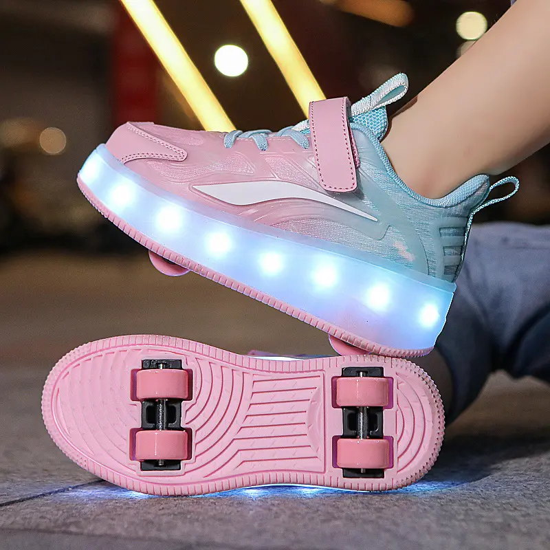 In Stock Children's Heelys Shoes Roller Skates Inline Skates Rollerblades Heelys Shoes Four-Wheel Skates Button Sports Shoes Spring and Autumn New Children's Light-Up Shoes Sports Roller Skates