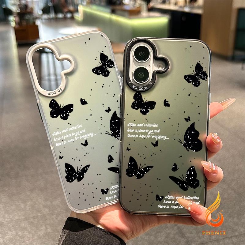 จัดส่งทันทีเคสไอโฟน11/13/14/15/16 Pro Max black butterfly Hard Matte Case สำหรับ พอดี iPhone 11,12,1