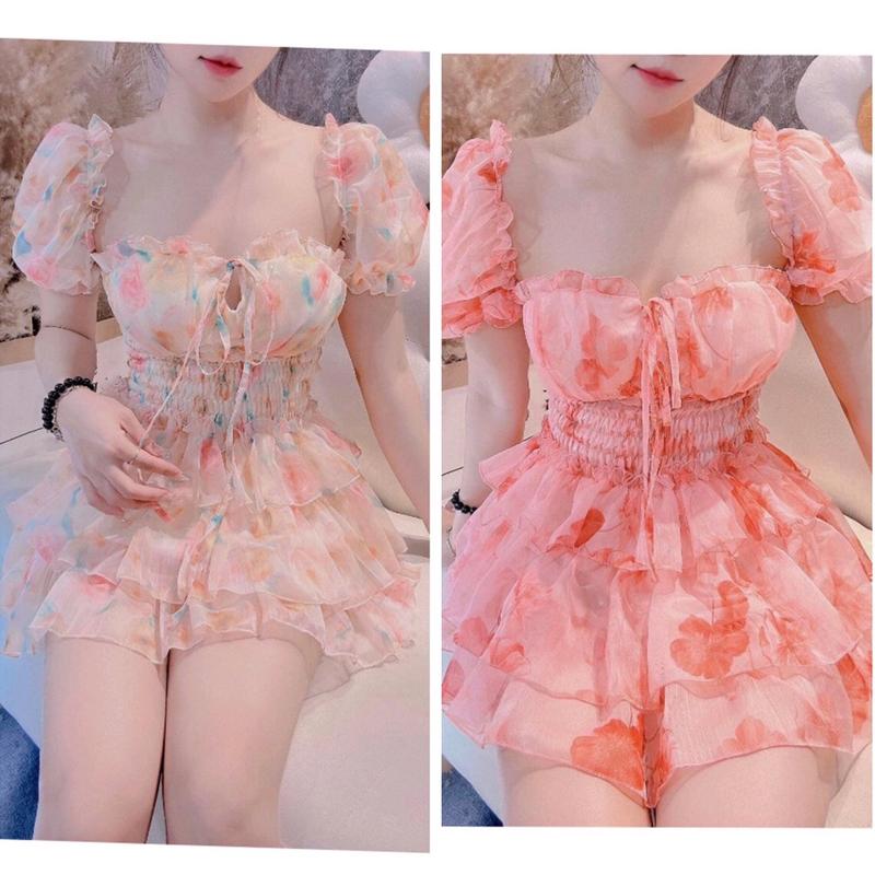3M196 - Đầm Nữ Thiết Kế Nhún Eo Mix Dáng Váy 3 Tầng Bồng Bềnh Cách Điệu Tôn Dáng Nữ Tính Dress Women - Botstore Voan cúp ngực corset