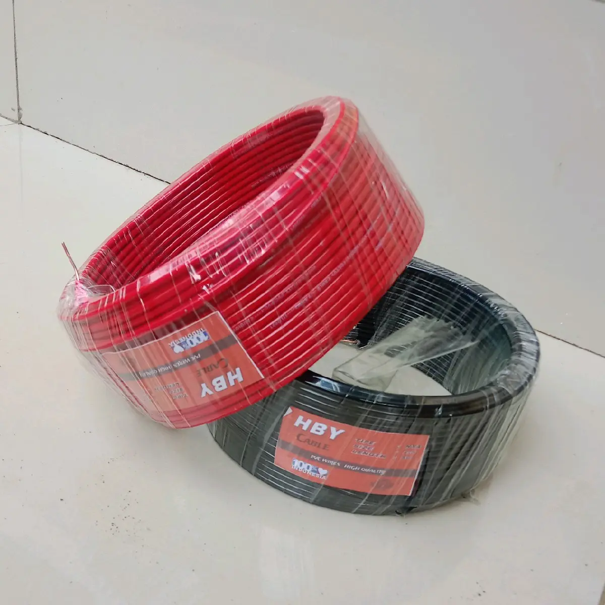 KABEL LISTRIK H-B-Y TEMBAGA  kabel nya 2,5mm2  50YARD KAWAT TUNGGAL  warna hitam dan merah