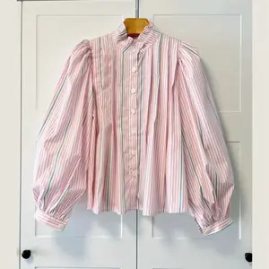 CHICMORE Atasan Kemeja dengan motif garis berlengan panjang gaya kasual untuk wanita