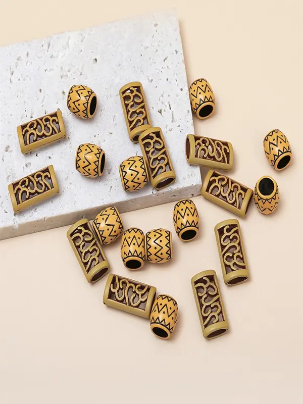 20pcs Boho Style Hollow Out Design Beaded Hair Ring, Hair Jewelry For Women & Girls, Braid Hair Accessory 3
