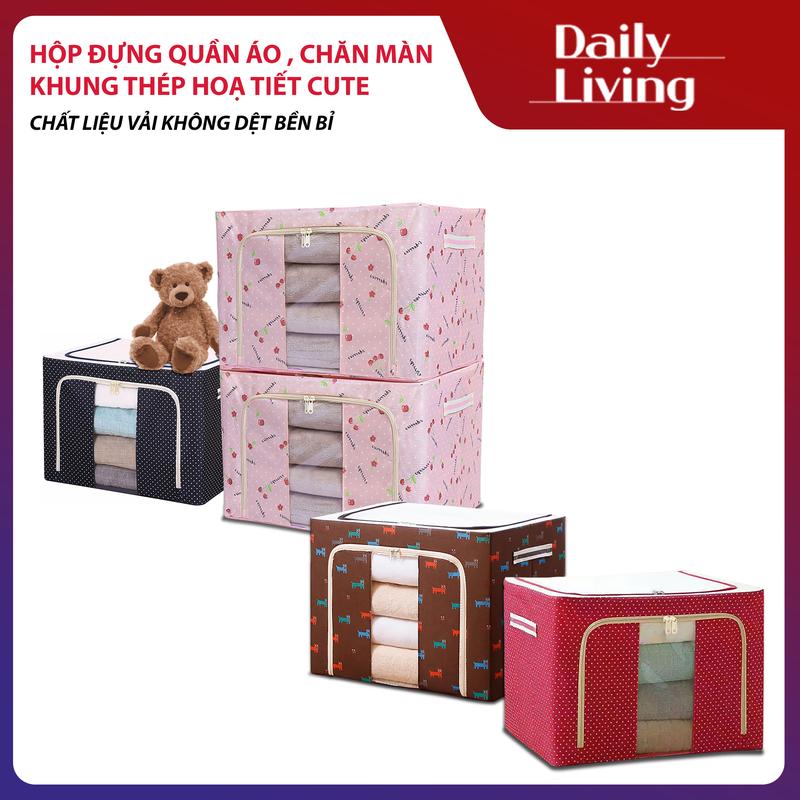 Hộp Vải Đựng Quần Áo Khung Thép 66L Hộp Đựng Chăn Màn Hộp Đựng Đồ Đa Năng Gấp Gọn Tiện Lợi