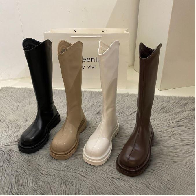 Bốt đùi cao cổ WOMENSTORY giày boots nữ cổ vát da PU mềm khóa sau boot mũi tròn đế dày 5 cm boost thời trang MS589 Shoes Cổ Cao giày  boot