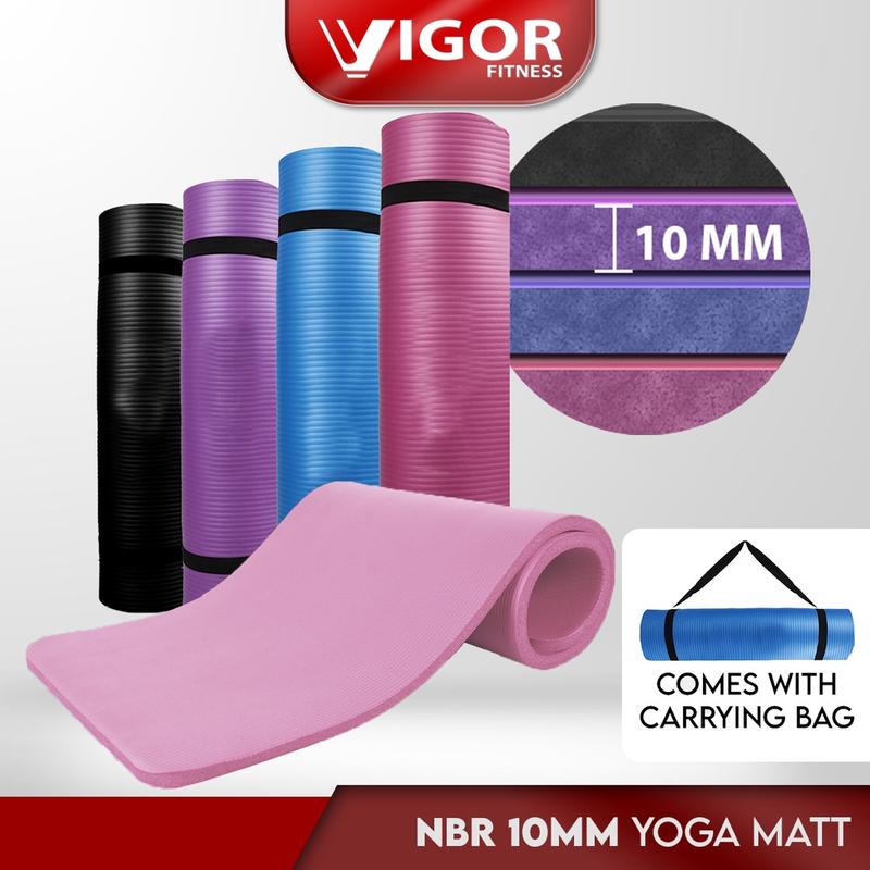 Vigor Fitness NBR Yoga Mat With Carry Strap (10mm) Gym Blue Sports ...