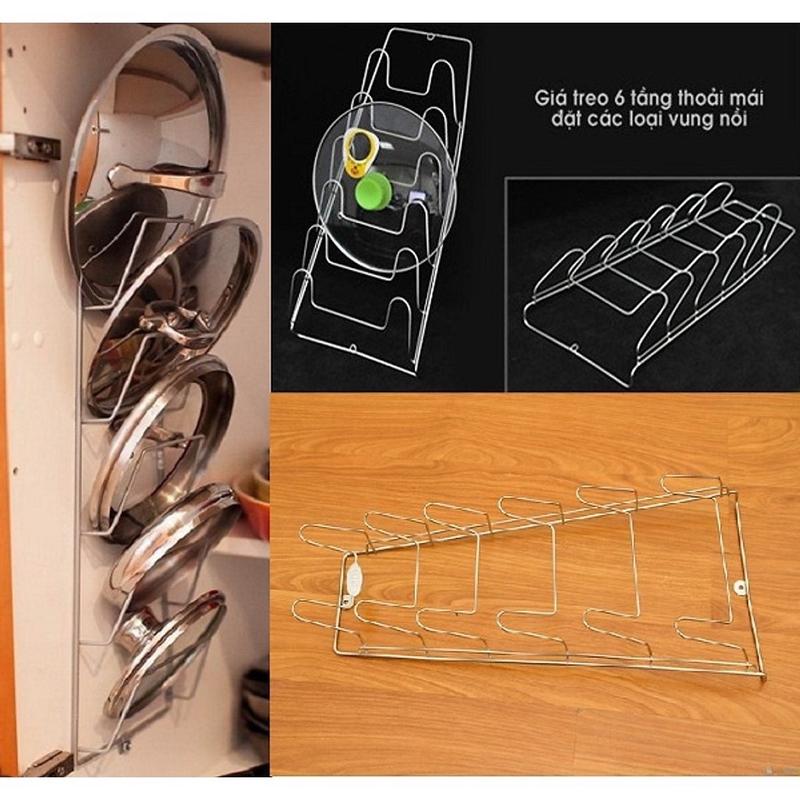 Kệ Treo Vung Nắp Xoong Nồi Inox Gắn Tường, máng nắp vung xoong nồi cao cấp Kitchen Nhà Bếp