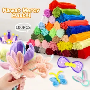 100Pcs Kawat Bulu Mercy Pipe Cleaner Pastel Rainbow Mix 30Cm / Floral Tape / Tangkai Bunga Kawat Hijau/ Kawat Bulu Mainan Anak Craft Diy Kerajinan Tangan Pipe Cleaner Gembul