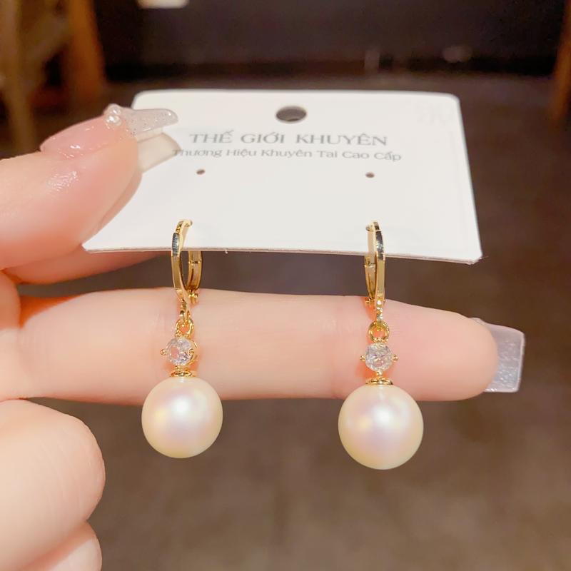 Bông Tai Ngọc Trai Cao Cấp Đeo Đi Tiệc Thiết Kế Đơn Giản Phụ Kiện Trang Sức Mạ Vàng 18K