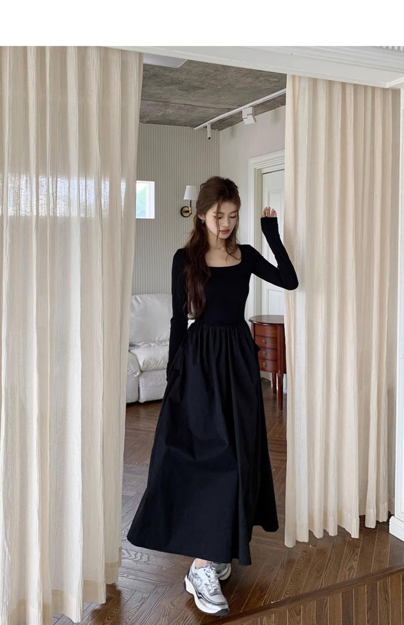 Product Introduction of French Hepburn style long sleeve square neck bottoms dress WOMEN'S autumn 2024 new high-grade elegant inner match long dress Casual Womenswear 7