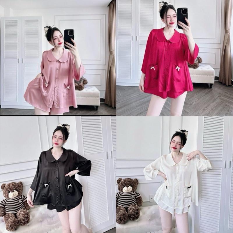 (40-58kg) bộ đồ ngủ pijama LỤA MỊN TƠ TẰM cổ sen mềm mịn mát Nữ