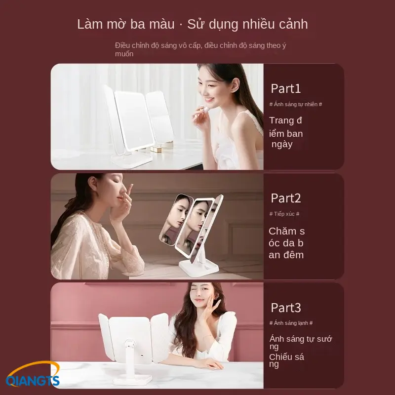 Gương Để Bàn QIANGTS (Một món quà tuyệt vời dành cho nữ thần) Trang Điểm, Đèn LED 3 Màu Làm Đẹp Cửa Gập Mở 2 Cánh,Trang Điểm Cảm Ứng 3 Chế Độ Ánh Sáng Sạc Điện USB 3 chế độ ánh sáng，Eyeshadow Mỹ Phẩm Cosmetic 7