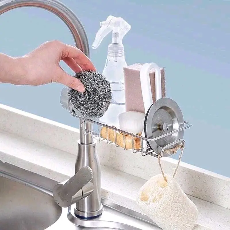 Rak Wastafel Cuci Piring Stainless Tempat Spon Cuci Piring Gantung Kran 1