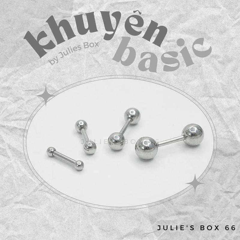 [Bán Theo Chiếc] [XỎ] Khuyên Tai Unisex 2 Đầu Bi Tròn Màu Bạc Không Ngứa Không Gỉ Sét Nhiều Size Julies Box 66