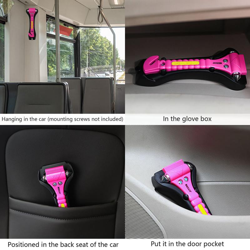 Product Introduction of 1pc Car Emergency Escape Window Breaker with Reflective Tape and Seat Belt Hammer, Multifunctional Hammer, Red,Yellow, Pink 4