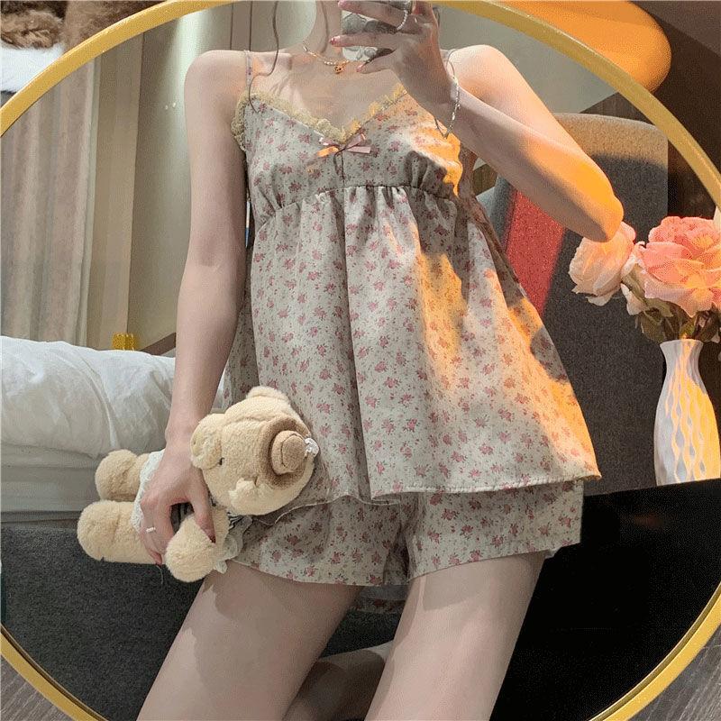Bộ Đồ Ngủ Mùa Hè, Phong Cách Cổ Điển, Dây Treo Hoa Nhỏ Có Đệm Ngực, Dành Cho Nữ, Người Có Ảnh Hưởng Trực Tuyến, Nhóm Mua Hàng Tiktok, Thích Hợp Mặc Nhà Thế Hệ Nho Áo Women Nhung 4