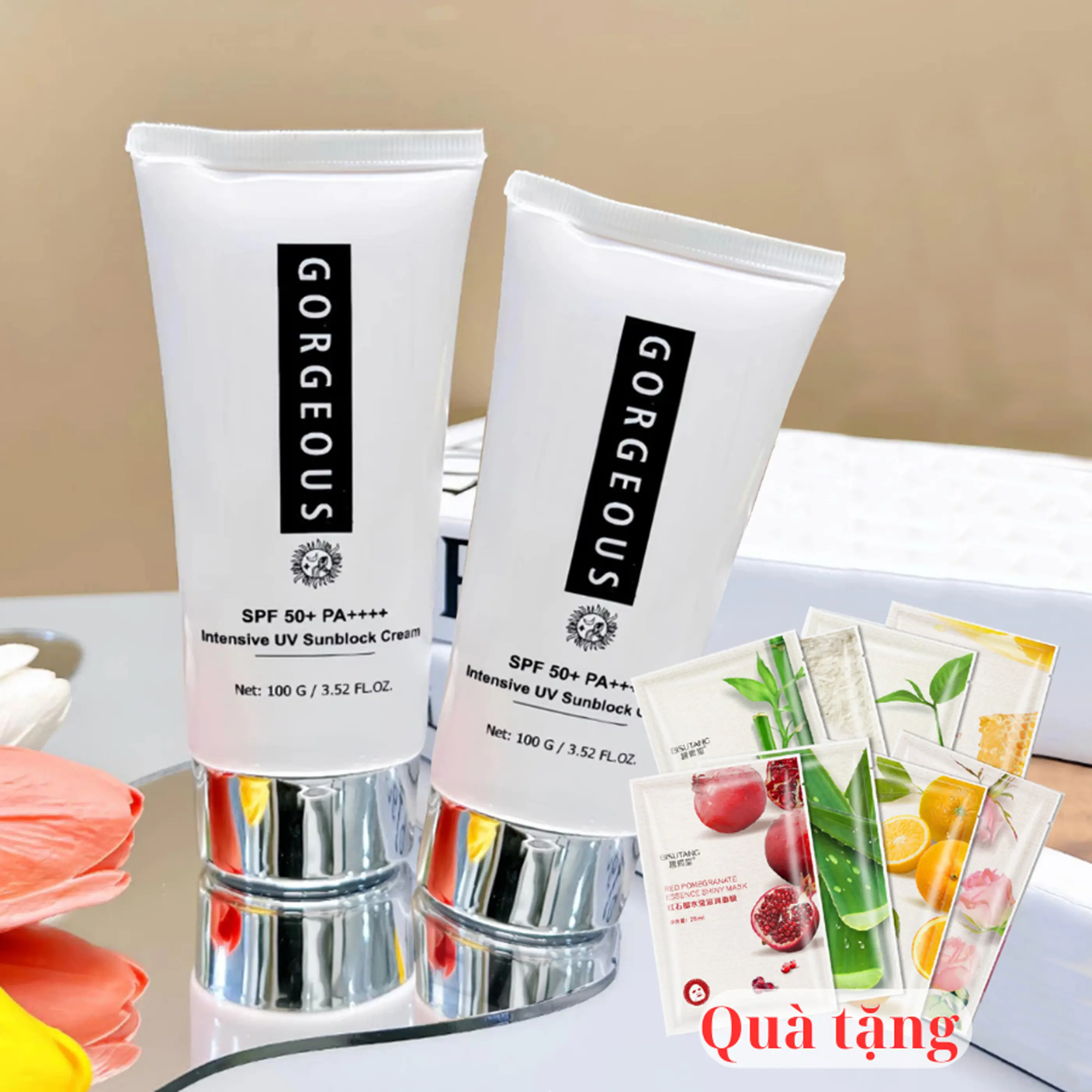 [TẶNG] Combo 3 tuýp kem chống nắng múi xù tuýp lớn 100g tặng ngay 3 mặt nạ dưỡng chất trai cây