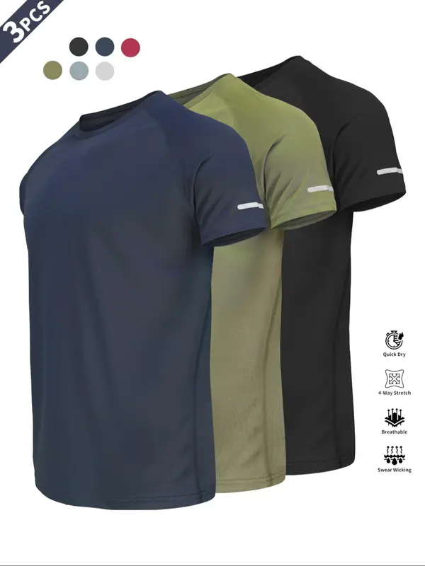 Men's Plain Reflective Design Sports Tee, Breathable Fit Quick Drying Short Sleeve T-shirt, Activewear, Men's Sportswear for Gym Workout Running, Clothing 6