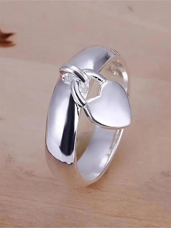 S925 Sterling Silver Heart Shaped Ring, Fashion Accessories for Women & Girls, Trendy All-match & Exquisite Jewelry for Birthday Gift 3