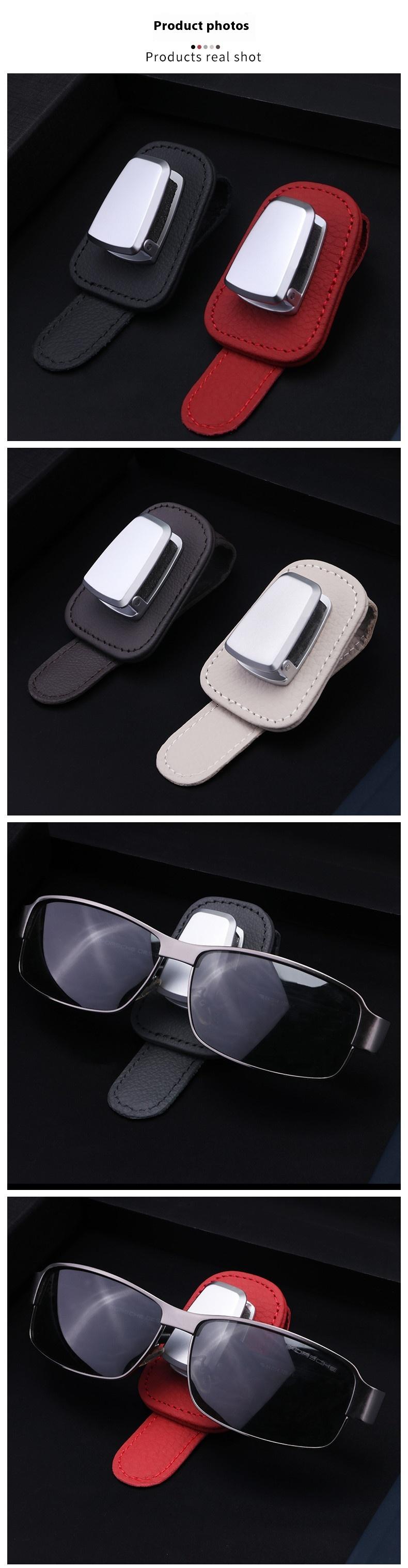 Product Introduction of Car Sunshade Glasses Clip Multifunctional Bill Storage Car Sunglasses Bracket Creative Cow Leather Car Supplies 5