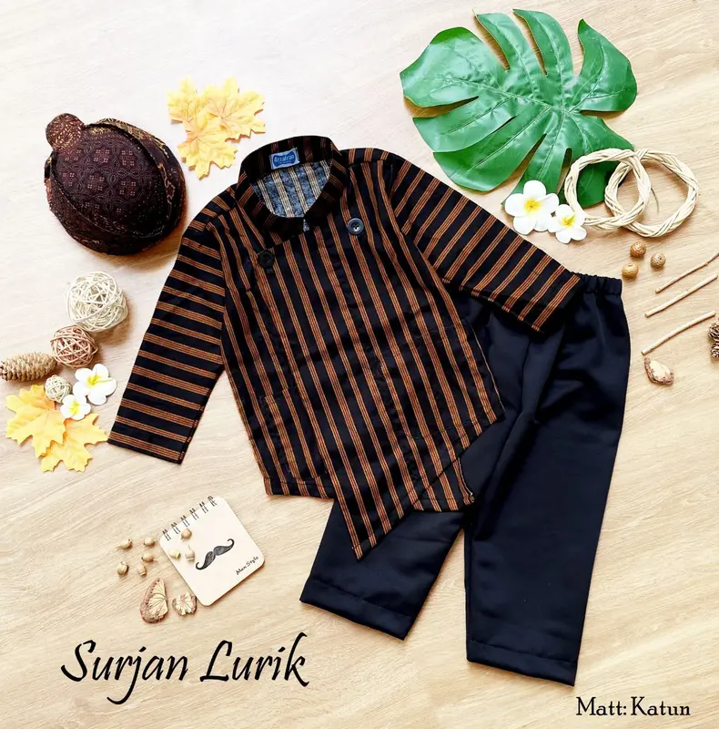 Setelan Surjan Lurik Anak Adat Jawa Bahan Katun Baju Set 0