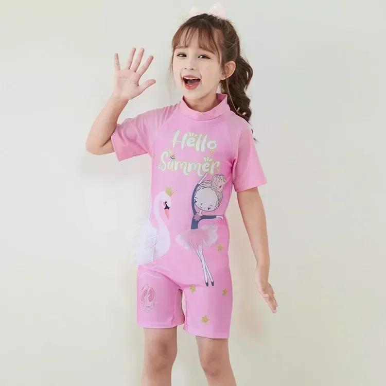 Product Introduction of Conservative Swimsuit 2024 One-piece Girl's Short-sleeved Shorts Swimsuit Cartoon Cute Children's Swimsuit Baby Girl 4