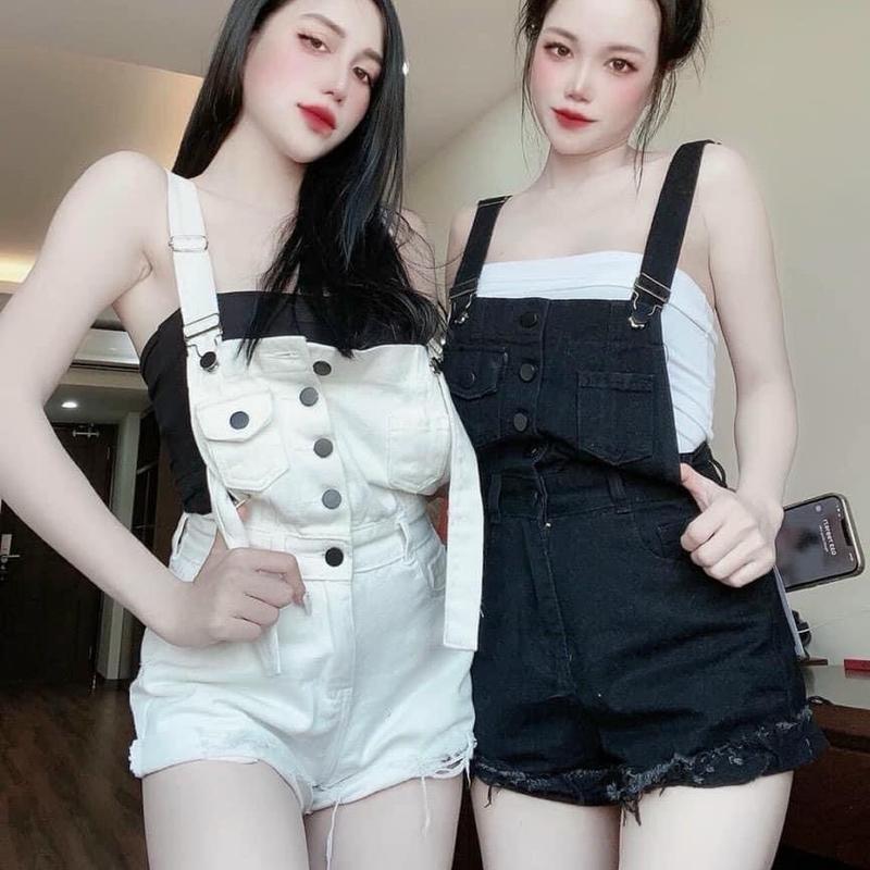 Set quần short yếm jean kèm áo ống