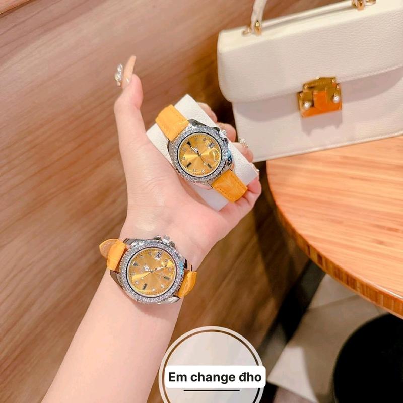 B.22 Đồng Hồ Nữ Dimini mặt tròn viền băm đính đá sáng size mặt 32mm trẻ trung sang trọng Voi Sen Kim Tuyến Trang Sức women watch