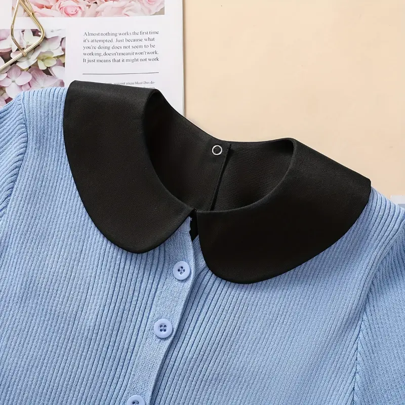 1pc Women's Black and White Collar Faux Collar, 100% Polyester Woven Shoulder-Style Detachable False Collar for Daily Wear, Round Neck 7
