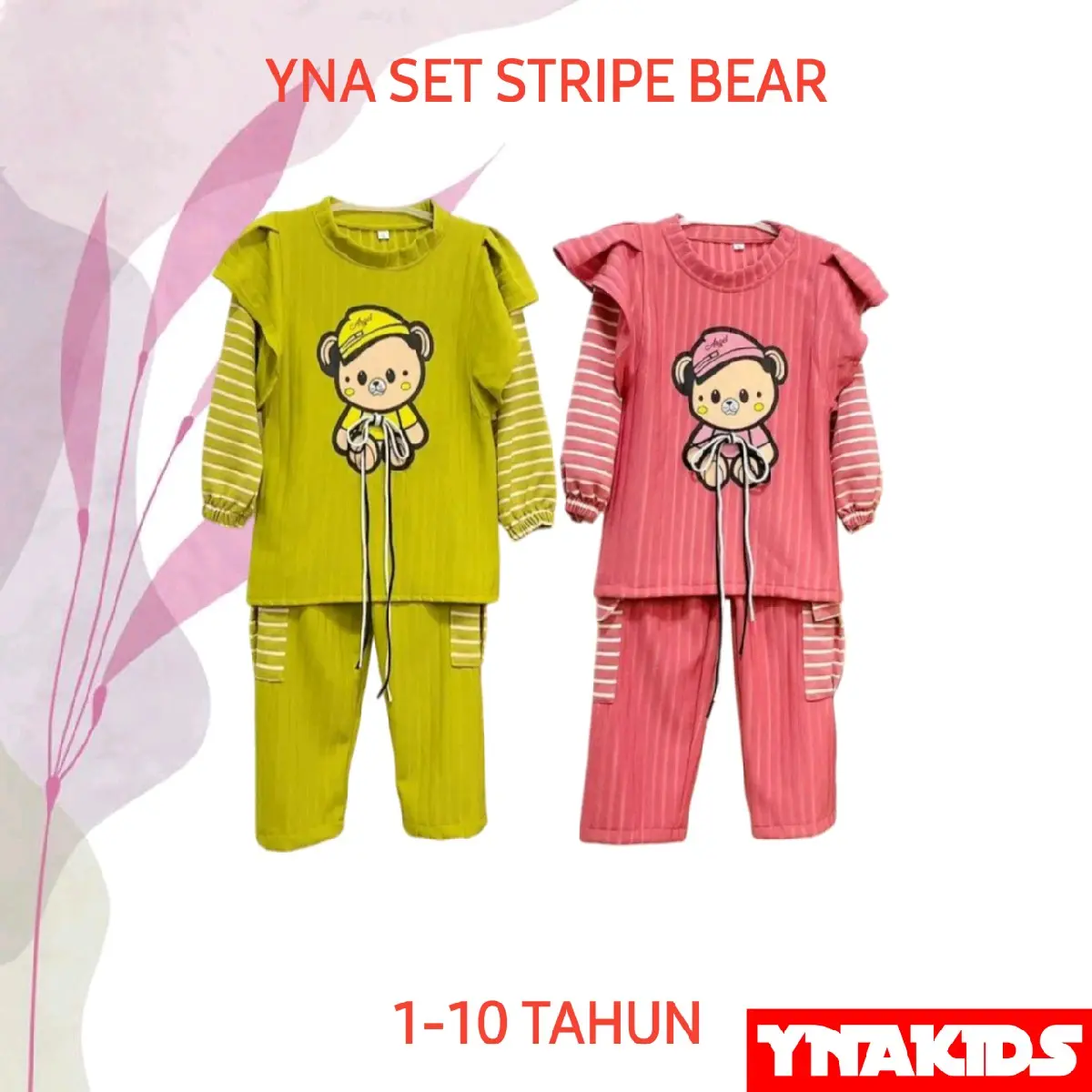 YNA SETELAN ANAK PEREMPUAN STRIPE BEAR 1-10 TAHUN ONE SET ANAK KNITT HORNET