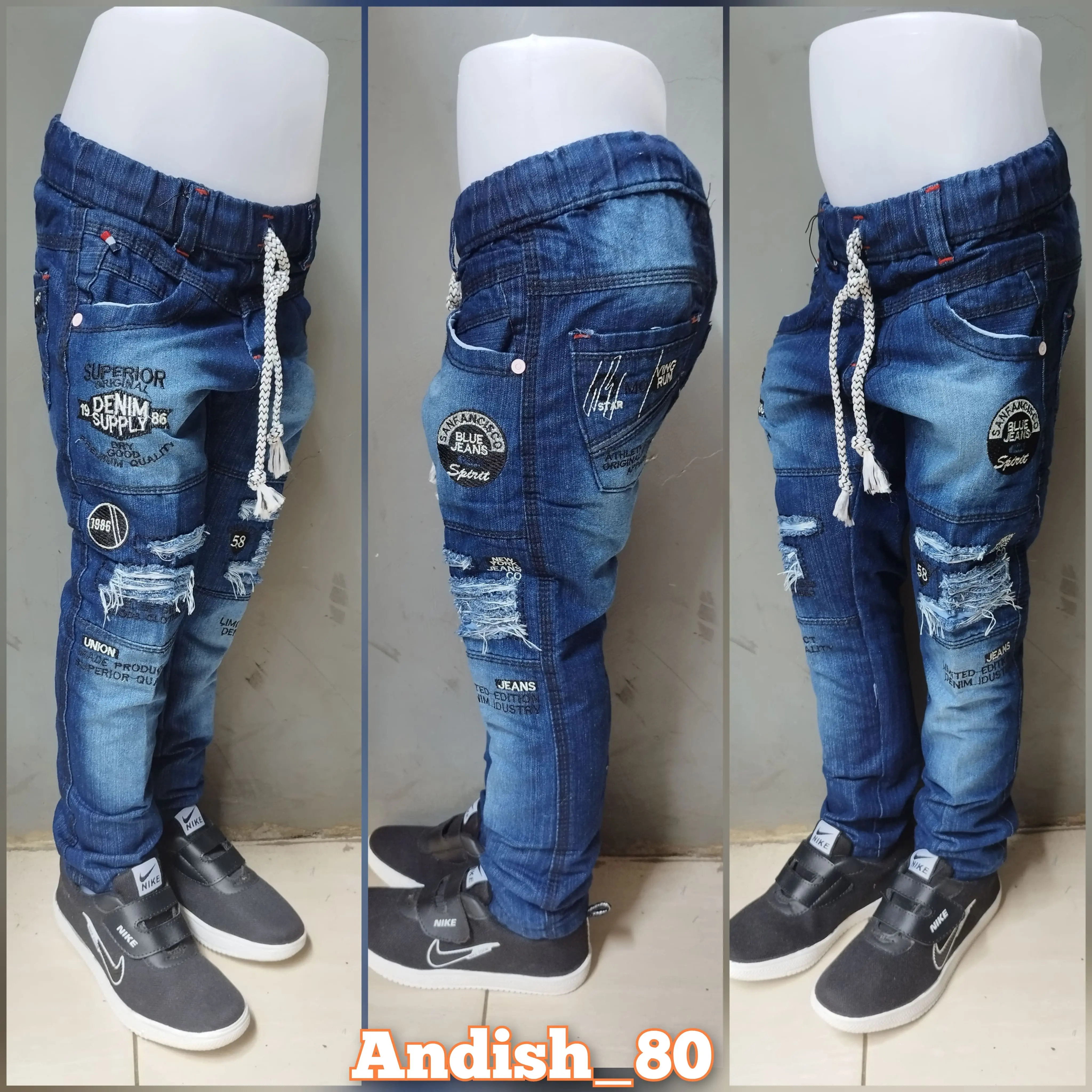 Celana jeans panjang anak laki 2 usia 3-12 tahun motif bordir anak cowok keren dan modis