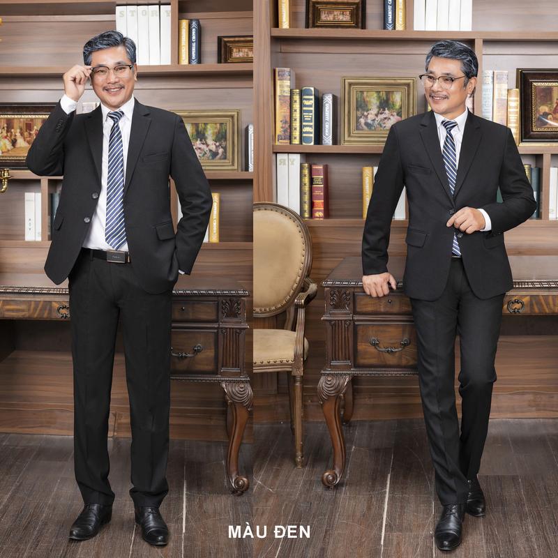 Bộ Vest Nam Trung Niên 2 Nút Sang Trọng - Tặng Cavat + Ghim cài vest + quần lót nam + Móc treo Vest Menswear