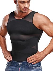 Camiseta moldeadora con cuello redondo y malla en contraste para hombre, Camiseta compresiva para aplanar el vientre, Chaleco moldeador para hombre, Camiseta sin mangas moldeadora y transpirable, Ropa moldeadora para hombre