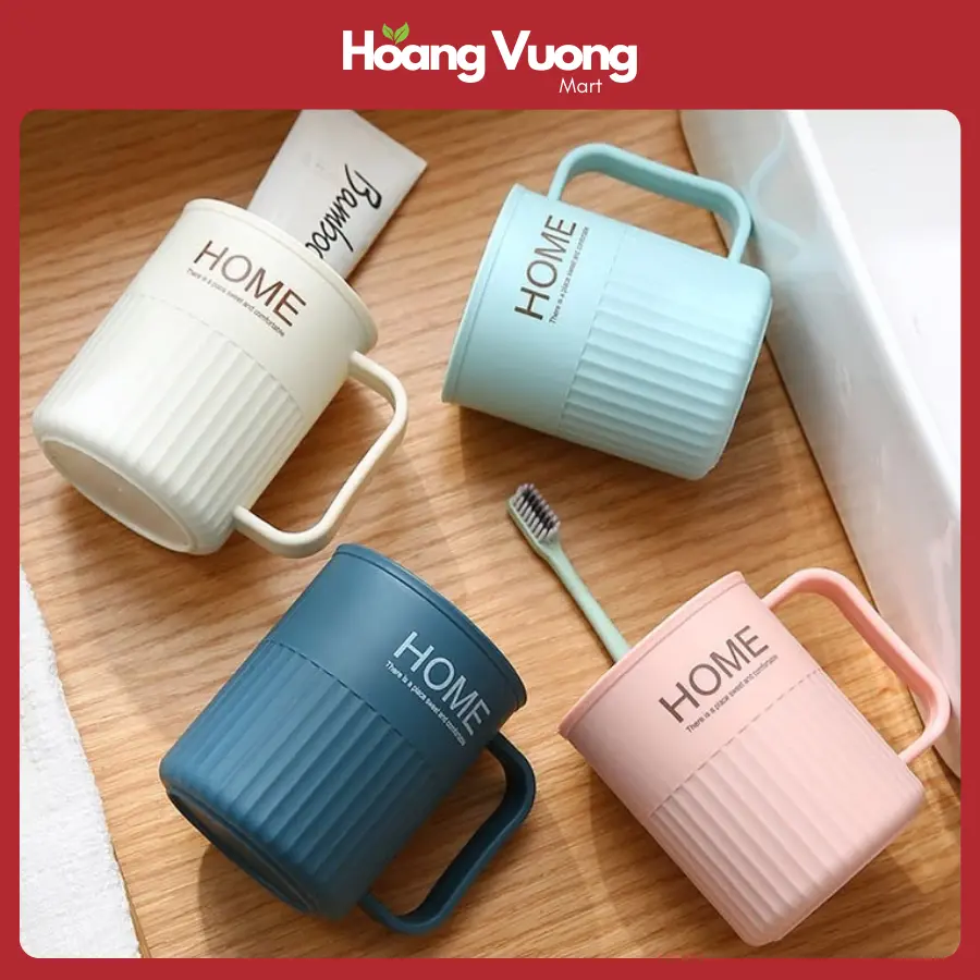 Cốc nhựa đánh răng chữ Home, cốc súc miệng có quai cầm cao cấp