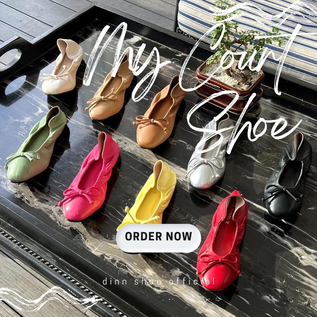 DINN รุ่น DC-002 เซ็ต 1 คัชชูโบว์ หนังนุ่ม ทรงสวยเก็บเนื้อเท้า ใส่สบาย ไซส์ใหญ่ 36-43 รองเท้าแฟลต บั