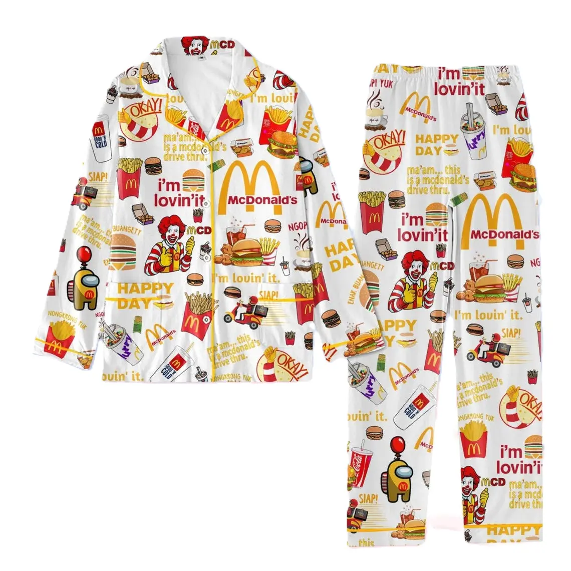 Fast Food Design Pyjamas Set, Funny MacDonalds Addict Pyjamas, Food Midnight Shirt, Unique Gift For Him Her