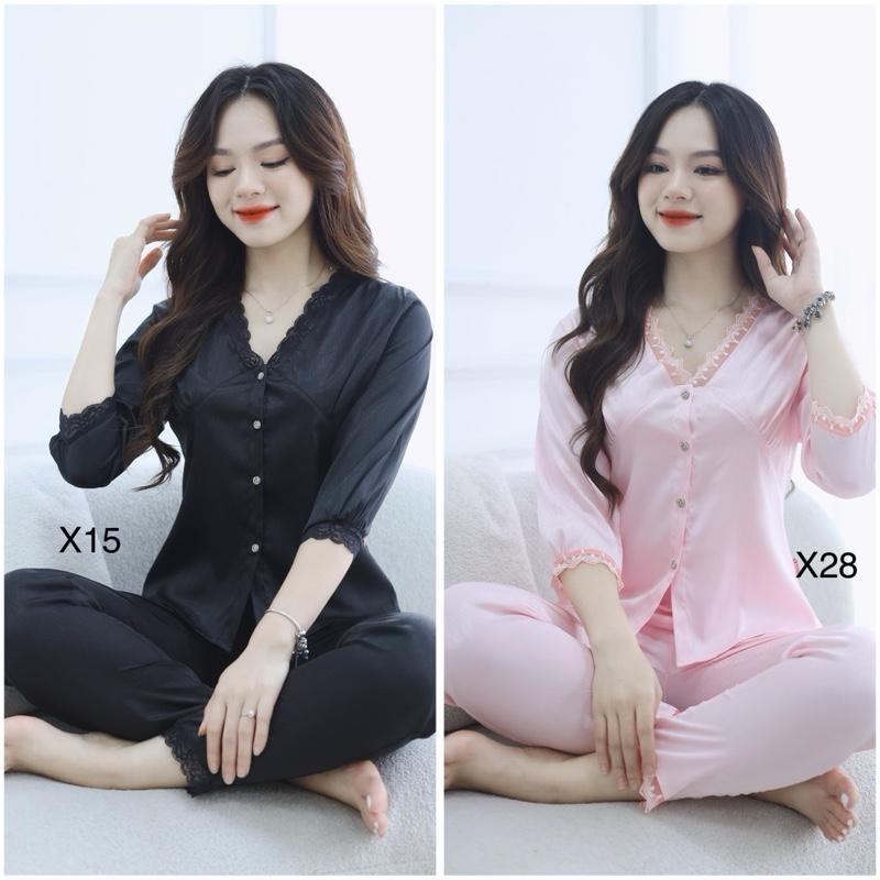 BỘ đồ mặc nhà chất lụa cao cấp mềm mại,tay pha tơ kiểu dáng tiểu thư nhẹ nhàng Lụa Xước trơn Nữ Top Áo Nhung