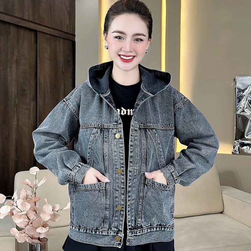 ÁO KHOÁC JEAN NAM NỮ 6 TÚI CÓ NÓN (CÓ TÚI TRONG)Size 40-85kg Women Jacket 1
