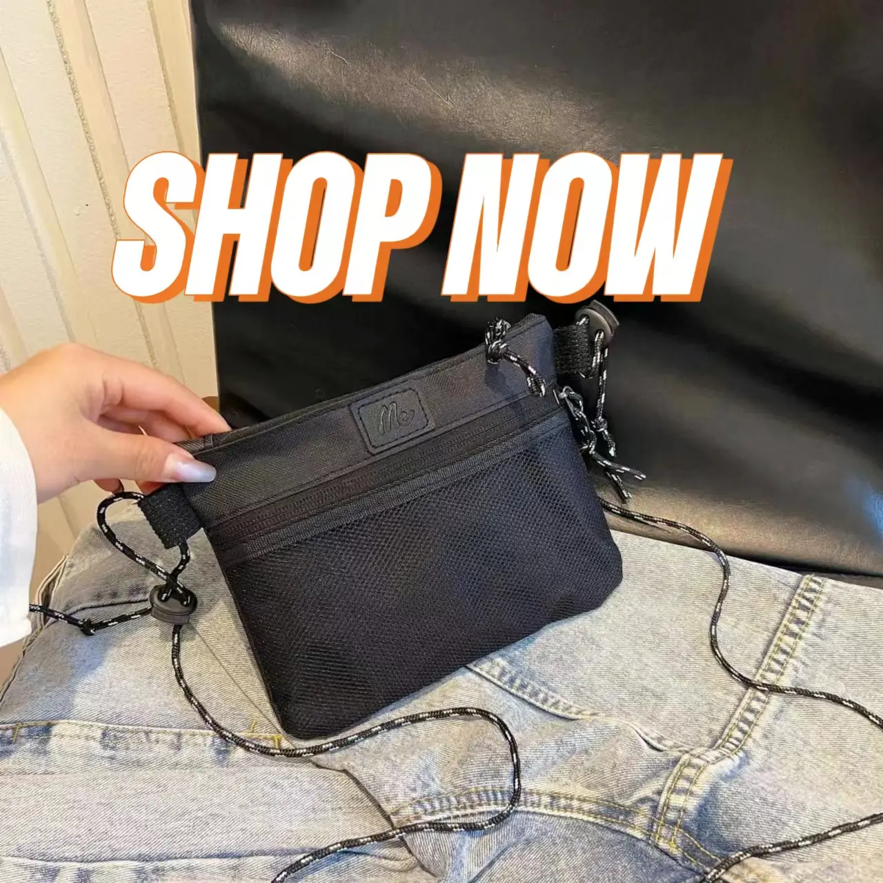 "Shoulder BAG" M*C "กระเป๋าสะพาย" กระเป๋าสะพาย สีดำ ใหม่ล่าสุด