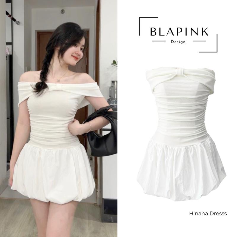 Váy Trễ Vai Nơ Balpink Thun Lạnh Thiết Kế Nhún Eo Tôn Dáng Có Lót Quần Bảo Hộ - Hinana Dress