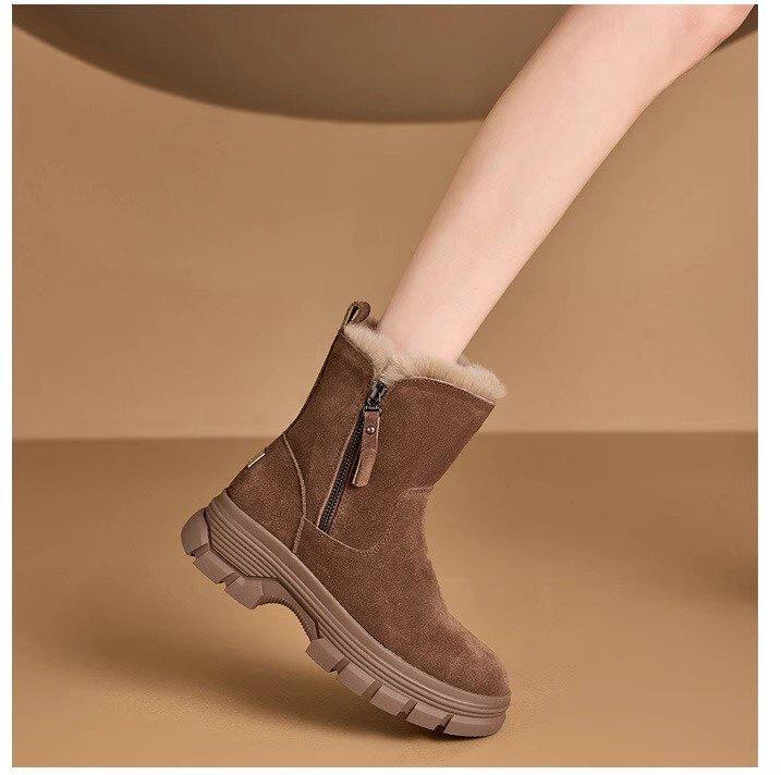 Product Introduction of Red Qingying Brand Thick Bottom Fur Lined Martin Boots Women's Winter Snow Boots Anti Slip Warm Casual Short Tube Boots 15