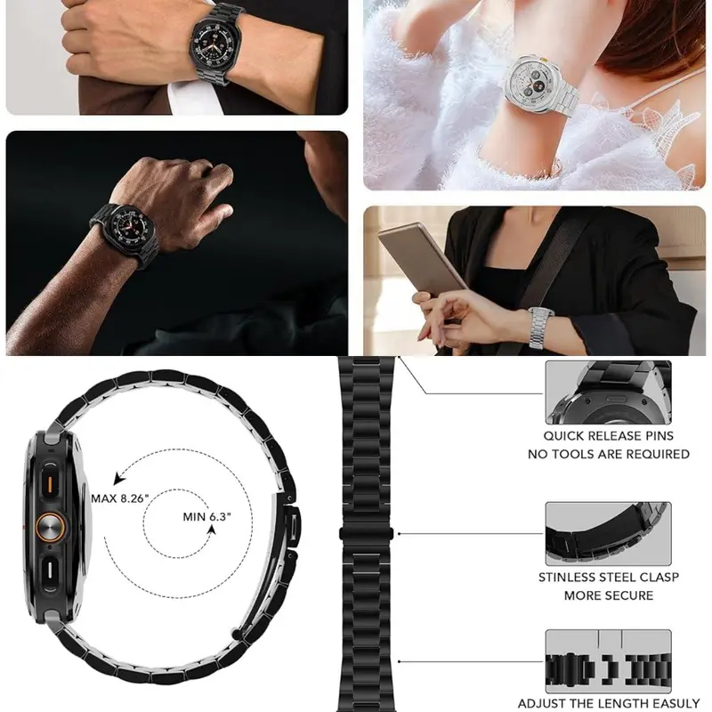 Stainless Steel Watch Band (Band Only), 1 Count Fashionable Watch Band for Samsung Galaxy Watch 7 Ultra 47mm, Durable & Adjustable Watch Accessories 7